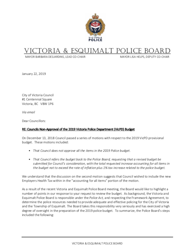 Victoria councillor wants signature removed from letter - Victoria